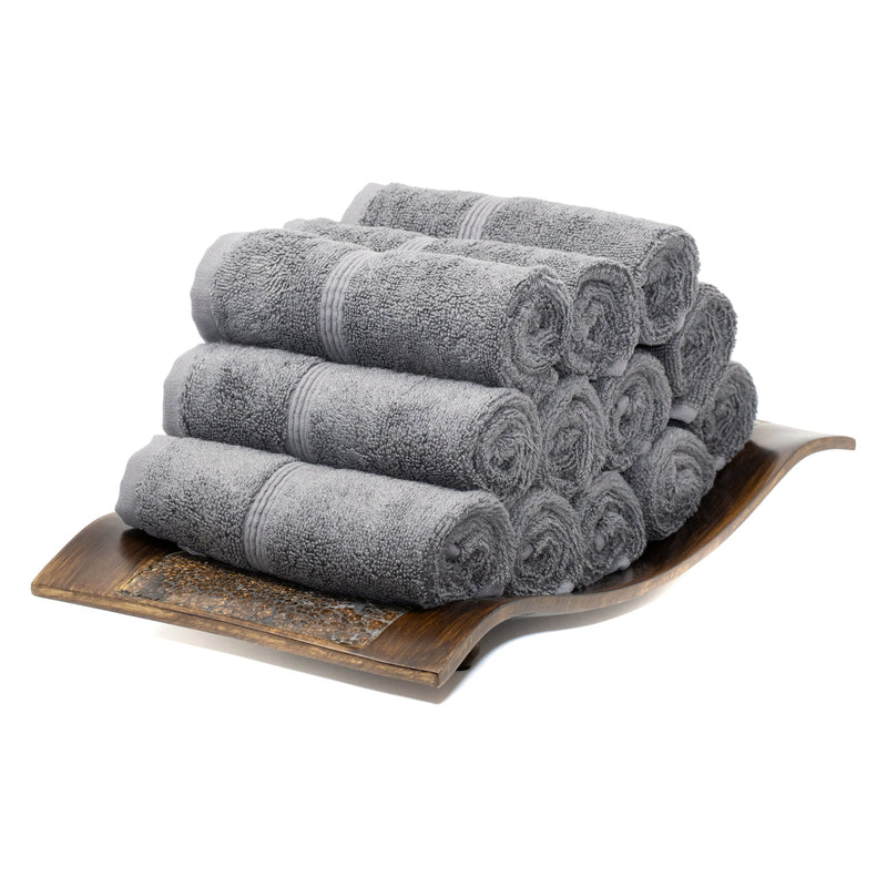 Washcloths, Set of 12 - Charcoal Gray