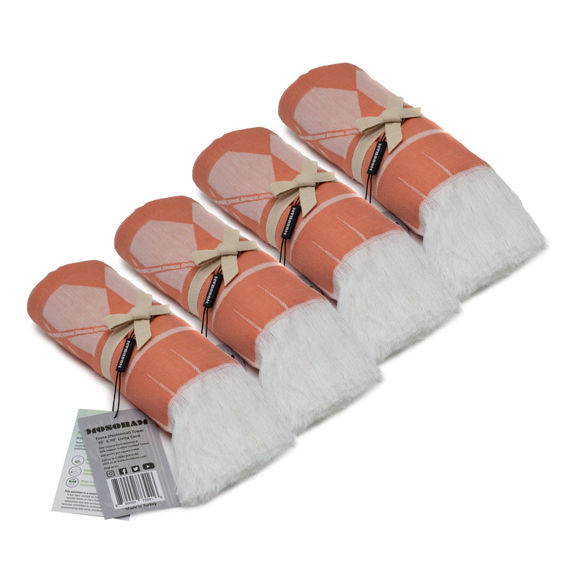 Fouta Towels, Set of 4 - Living Coral